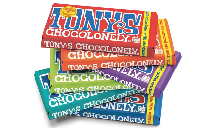 Tony's Chocolonely bars stacked