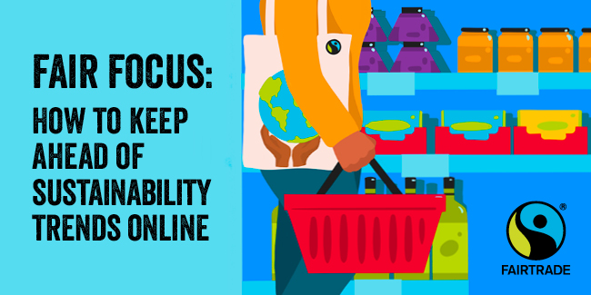 Illustration of a person in a supermarket carrying a basket and words "fair focus webinar"