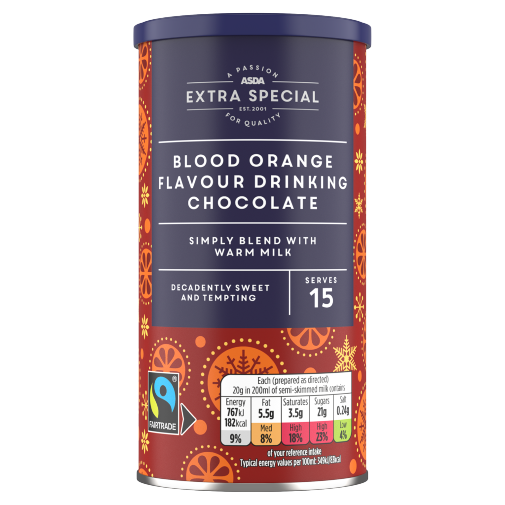 A carton of Asda's Blood Orange Flavour Drinking Chocolate
