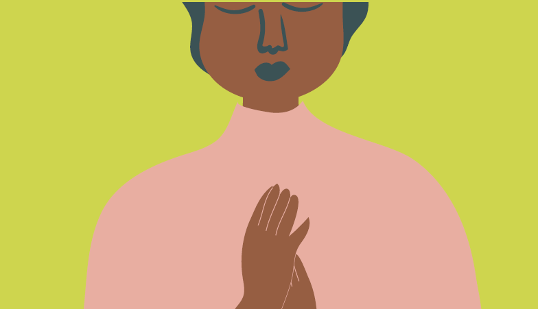 Illustration of a women with eyes closed and hands together