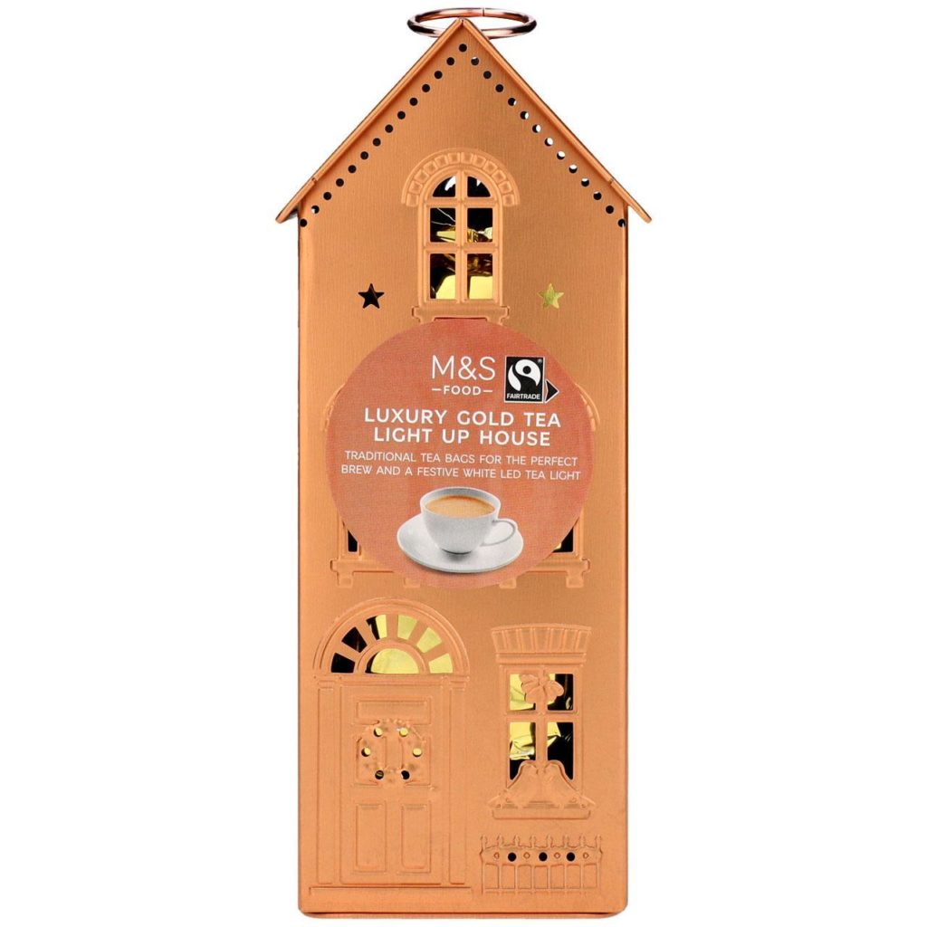 M&S Luxury Light Up Tea Bag House in gold