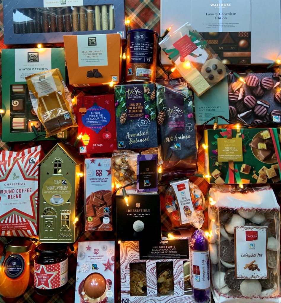 Selection of festive Fairtrade products from retailers