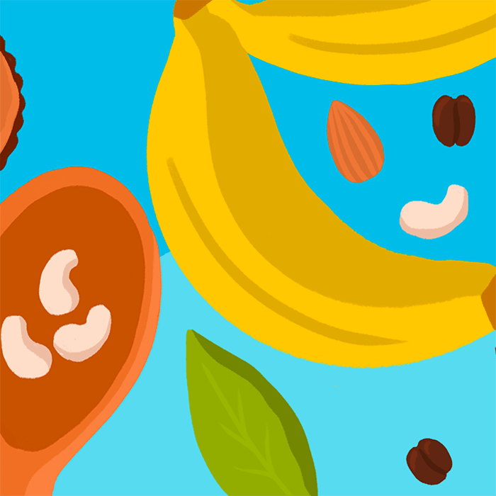 colourful illustration of bananas and nuts