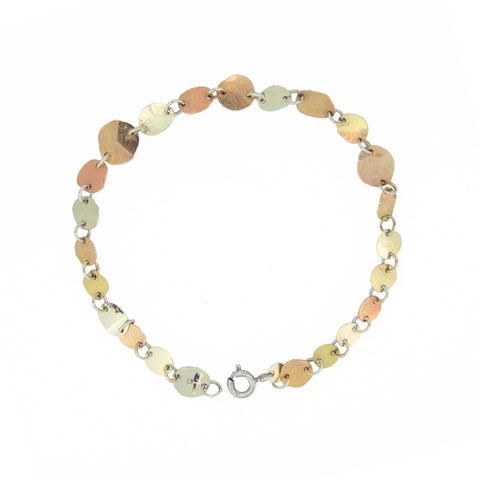 a handcrafted 9ct yellow, white and rose Fairtrade gold bracelet