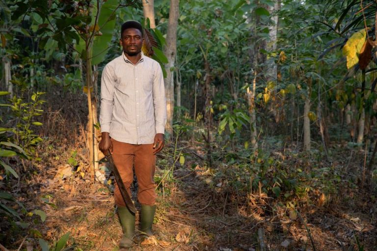 Bismark Kpabitey, a Fairtrade cocoa farmer and a member of Kuapa Kokoo, based in the Ahafo region of Ghana