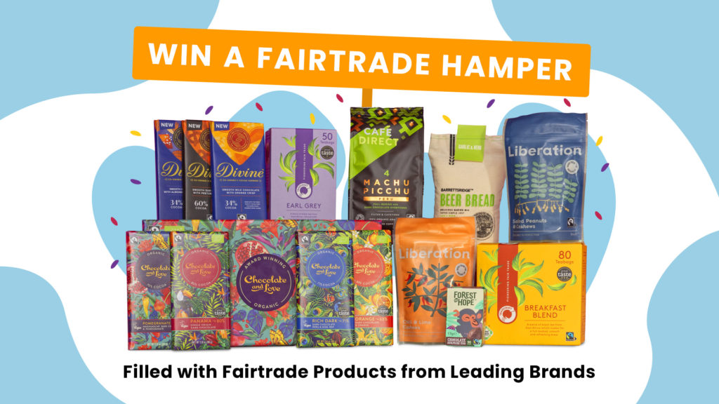 a selection of fairtrade products with the words, win a fairtrade hamper