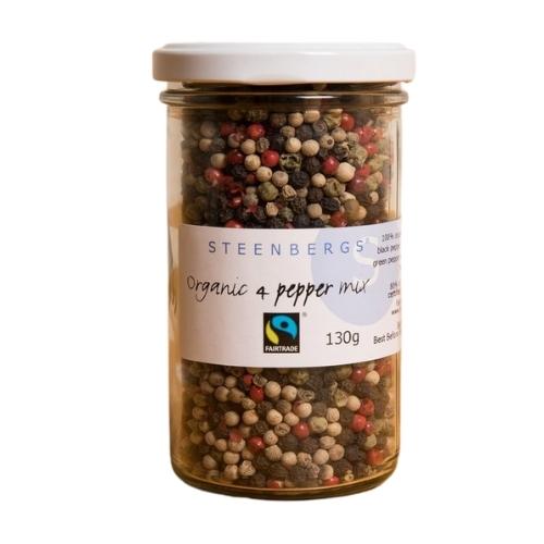 a glass jar of four pepper mix