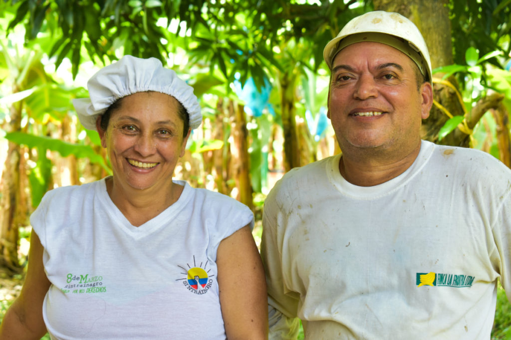 Two Fairtrade banana farmers in Colombia