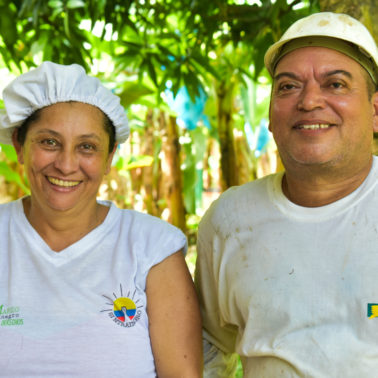 Two Fairtrade banana farmers in Colombia
